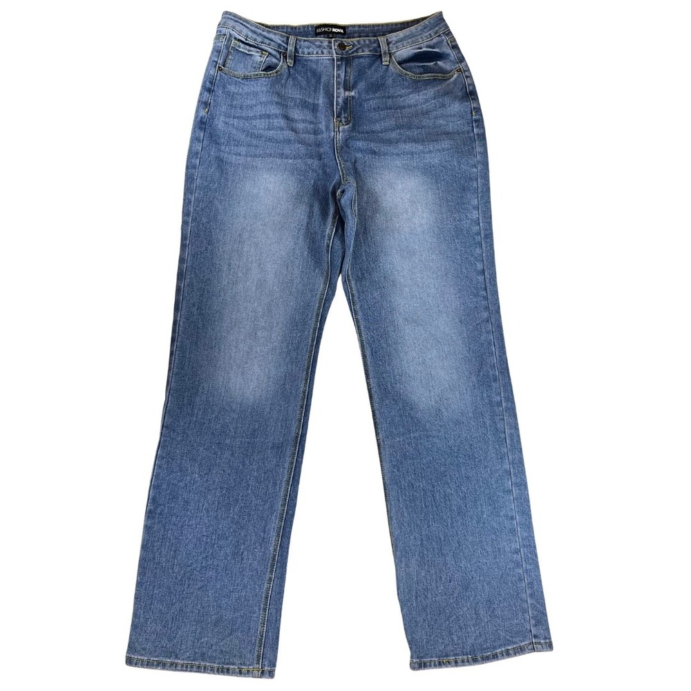Fashion Nova Jeans Womens 16 Plus Blue Straight Leg Stretch High Rise NWT